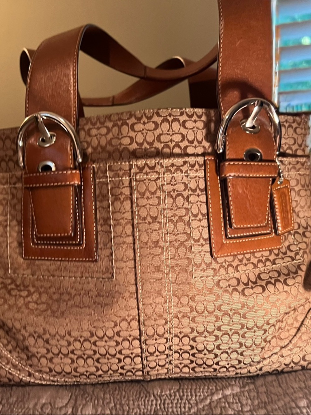Y2K 90s Coach Vintage Soho Signature Large Tan/Brown  Jacquard and Leather Tote